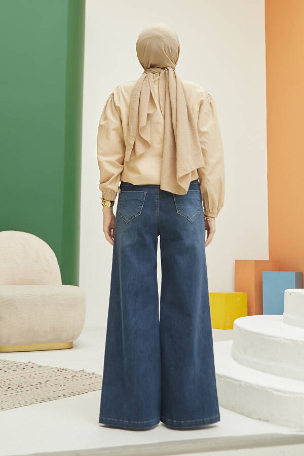 1152- Denim Bol paça Pantolon Koyu Mavi