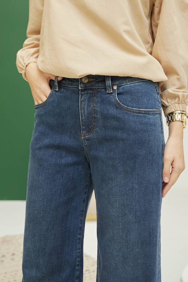 1152- Denim Bol paça Pantolon Koyu Mavi