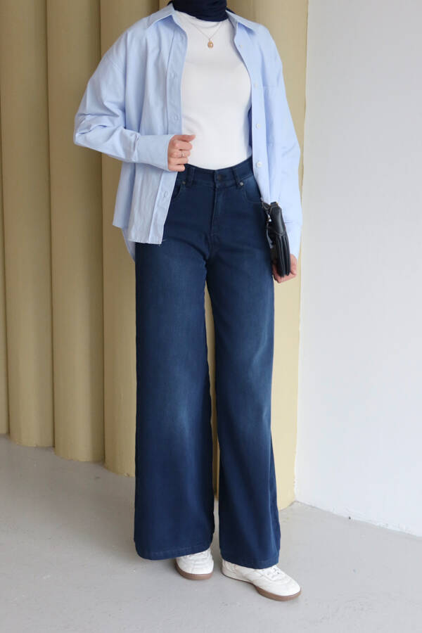 1152- Denim Bol paça Pantolon Lacivert