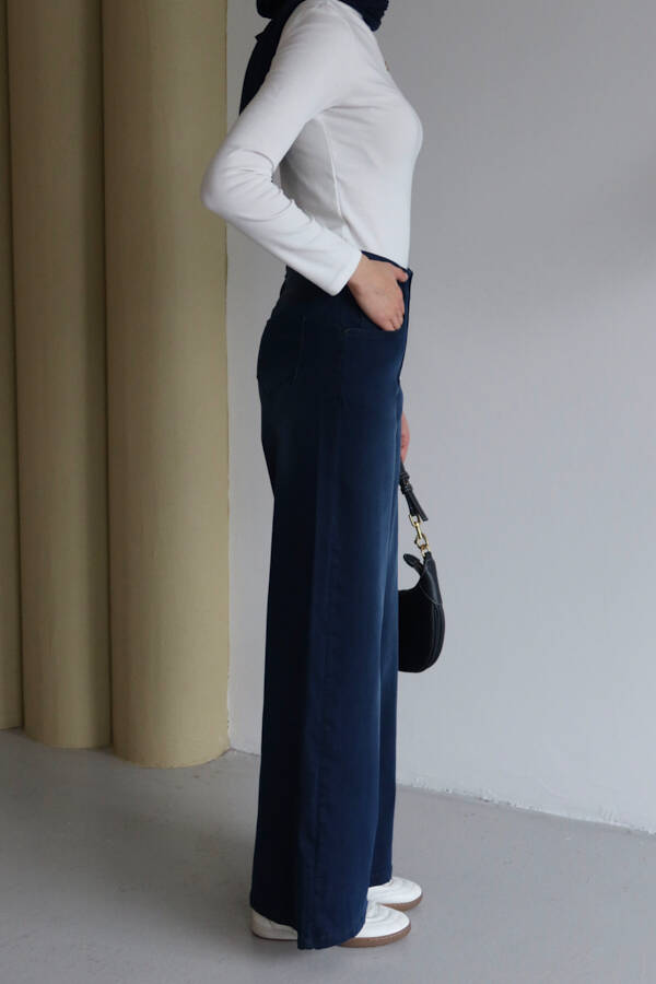 1152- Denim Bol paça Pantolon Lacivert