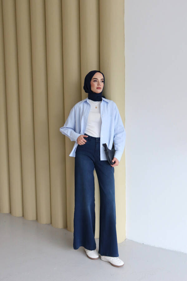 1152- Denim Bol paça Pantolon Lacivert