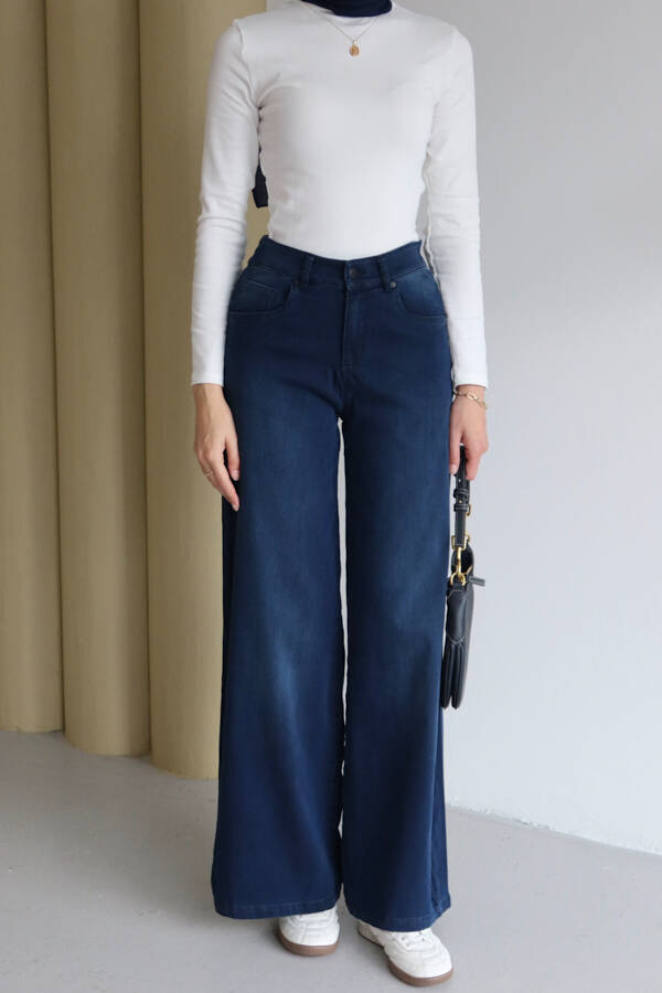 1152- Denim Bol paça Pantolon Lacivert