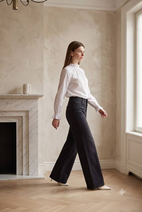 1152- Denim Bol paça Pantolon Siyah