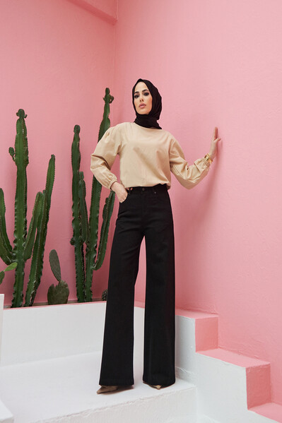 Neways - 1152-Denim Parça Boyalı Pantolon Siyah