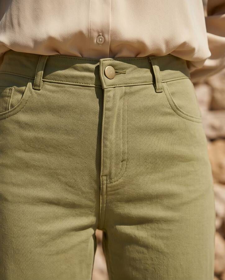 1152-Denim Parça Boyalı Pantolon Haki
