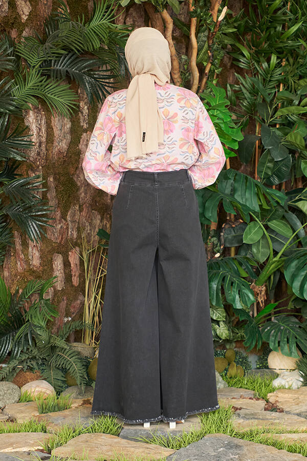 1153-Denim Bol Paça Pantolon Etek Füme