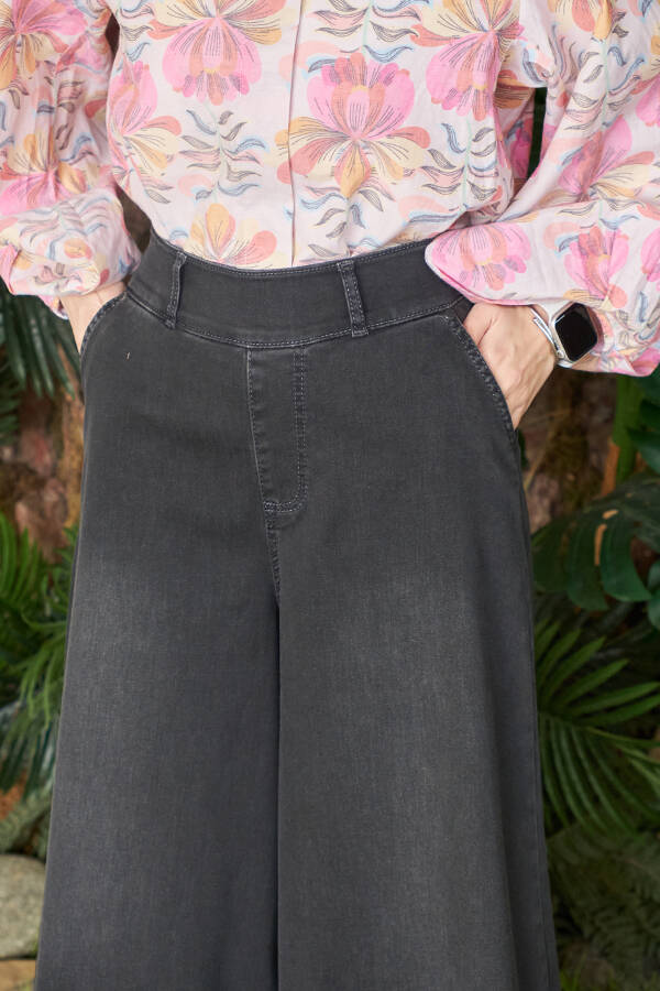 1153-Denim Bol Paça Pantolon Etek Füme