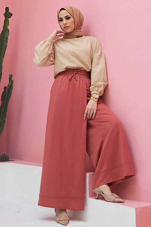 1155-Ancelina Pantolon Etek Gül Kurusu - 3
