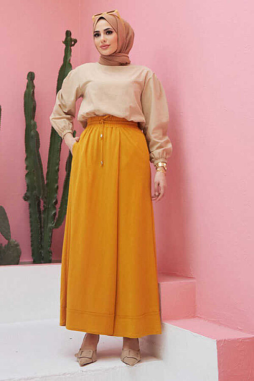 1155-Ancelina Pantolon Etek Hardal - 6