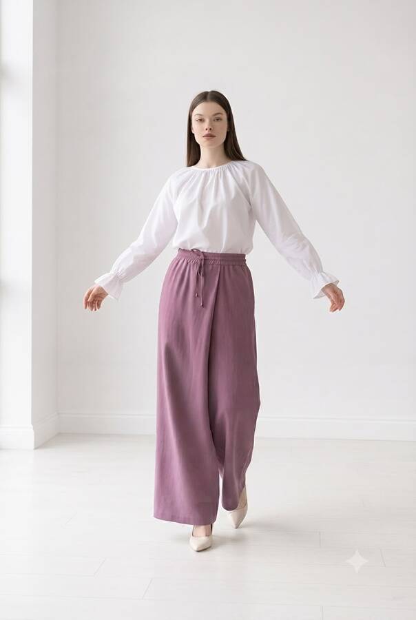 1155-Ancelina Pantolon Etek Lila
