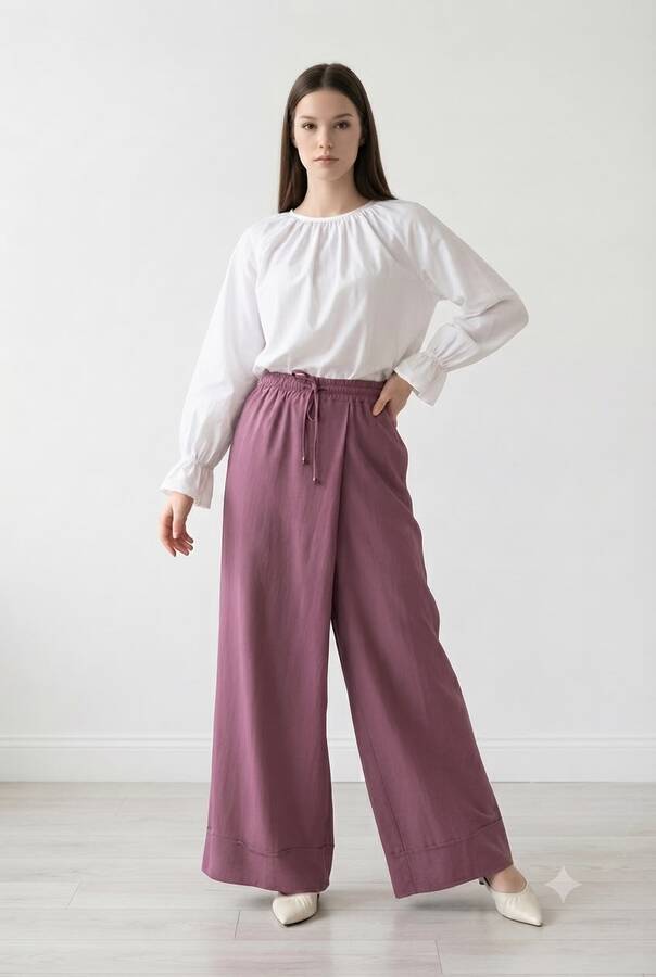 1155-Ancelina Pantolon Etek Lila