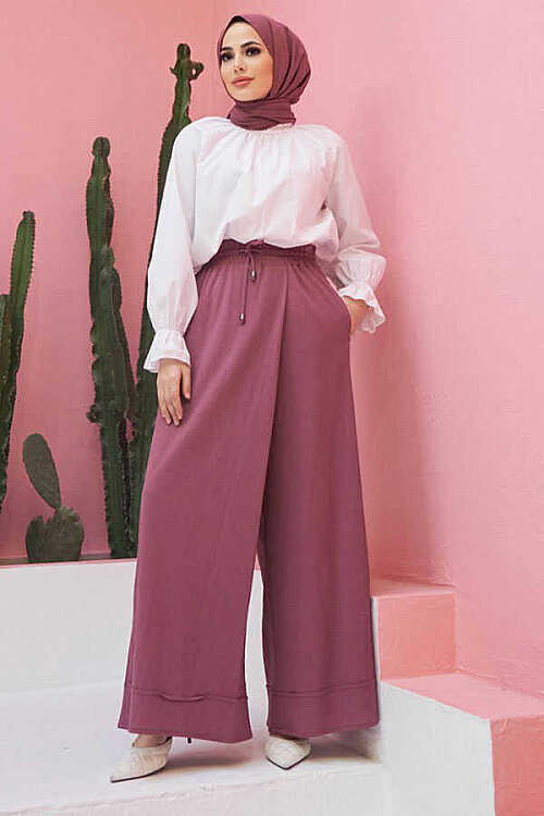 1155-Ancelina Pantolon Etek Lila - 6