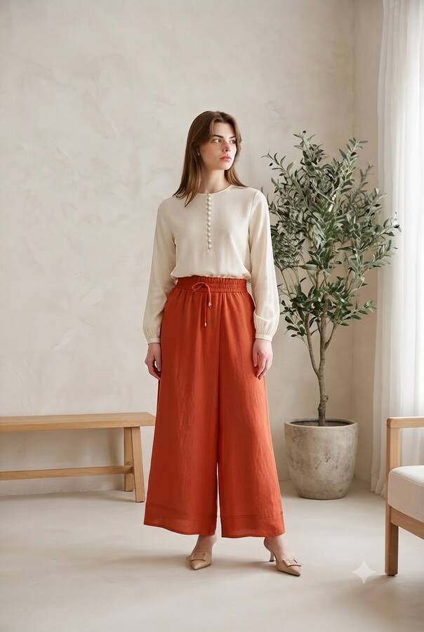 1155-Ancelina Pantolon Etek Kiremit