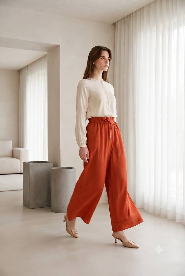 1155-Ancelina Pantolon Etek Kiremit