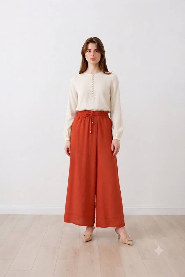 1155-Ancelina Pantolon Etek Kiremit