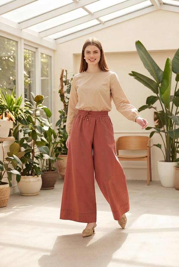 1155-Ancelina Pantolon Etek Kiremit