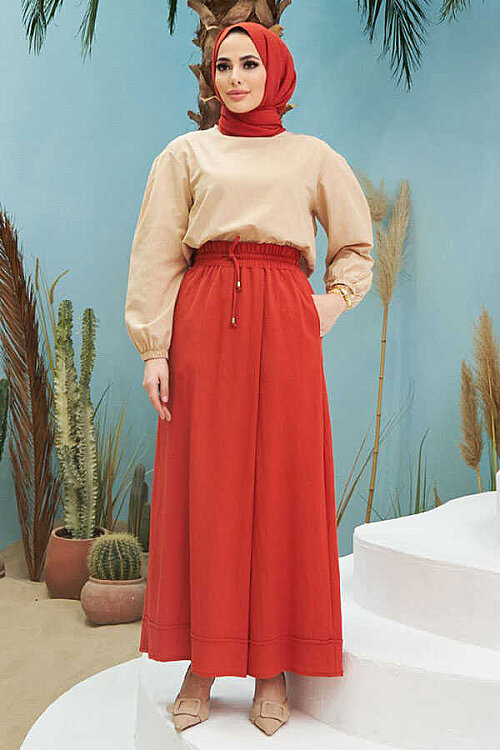 1155-Ancelina Pantolon Etek Kiremit - 11