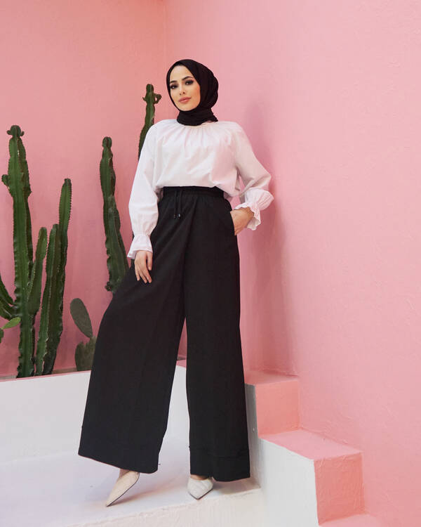 1155-Ancelina Pantolon Etek Siyah