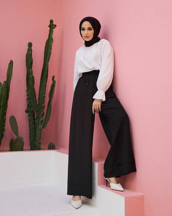 1155-Ancelina Pantolon Etek Siyah