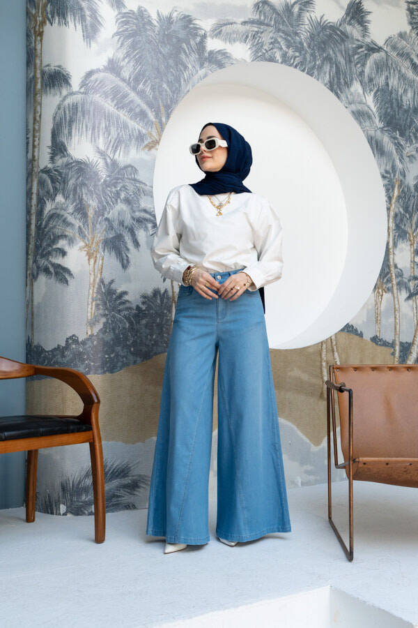 1162-Denim Pantolon Etek Açık Mavi