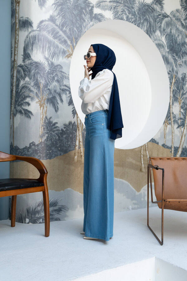 1162-Denim Pantolon Etek Açık Mavi
