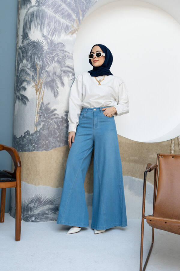 1162-Denim Pantolon Etek Açık Mavi