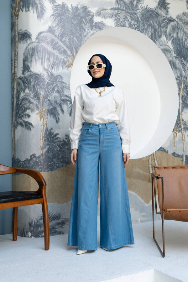 1162-Denim Pantolon Etek Açık Mavi