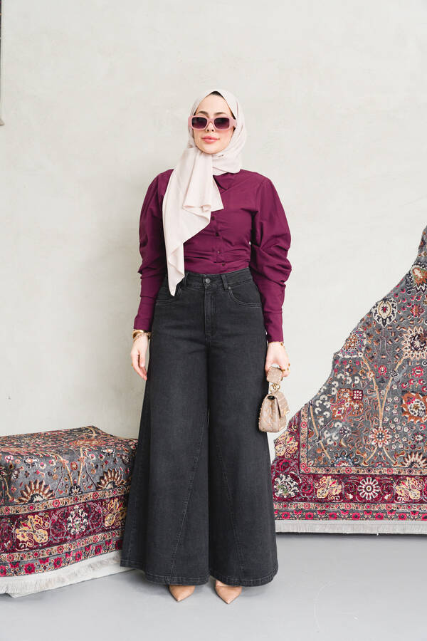 1162-Denim Pantolon Etek Füme