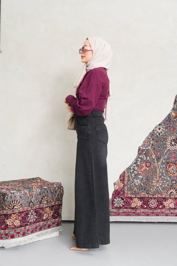 1162-Denim Pantolon Etek Füme