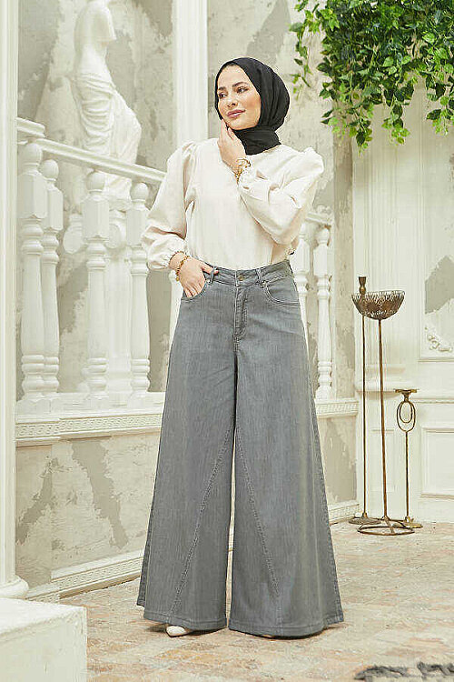 1162-Denim Pantolon Etek Gri - 2