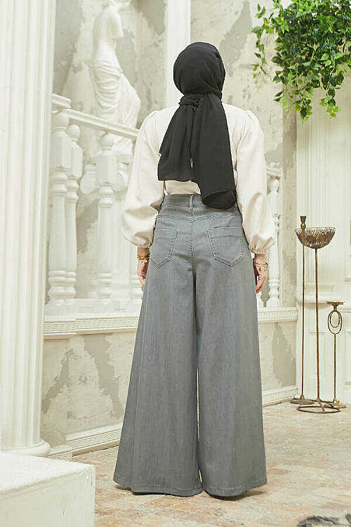 1162-Denim Pantolon Etek Gri - 6