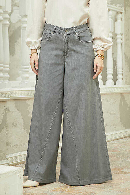 1162-Denim Pantolon Etek Gri - 3