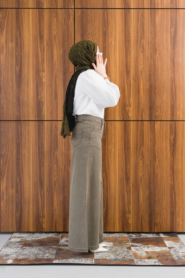 1162-Denim Pantolon Etek Haki