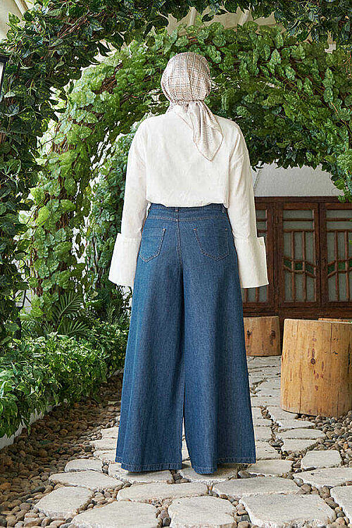 1162-Denim Pantolon Etek Koyu Mavi - 5