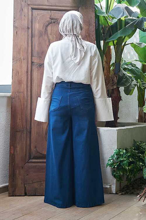 1162-Denim Pantolon Etek Lacivert - 6