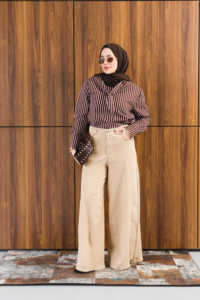 Neways - 1162-Parça Boyalı Denim Pantolon Bej