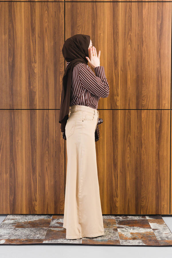1162-Parça Boyalı Denim Pantolon Bej