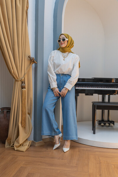 Neways - 1164-Pileli Denim Pantolon Mavi Neways - 1164-Pileli Denim Pantolon Mavi