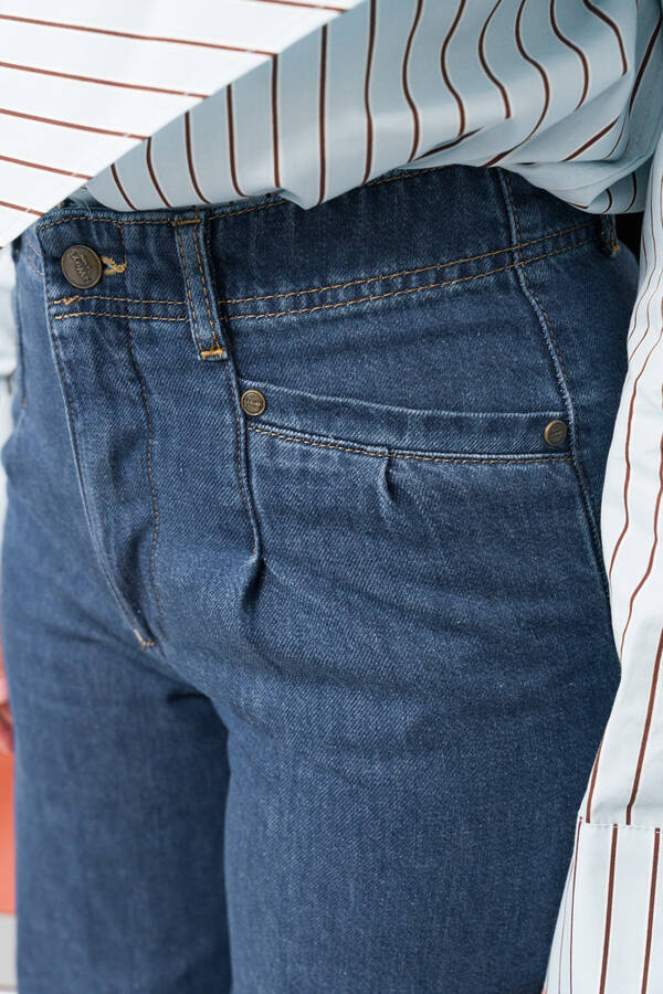 1165-Denim Bol Paça Pantolon Koyu Mavi