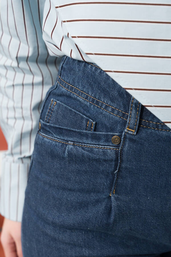 1165-Denim Bol Paça Pantolon Koyu Mavi