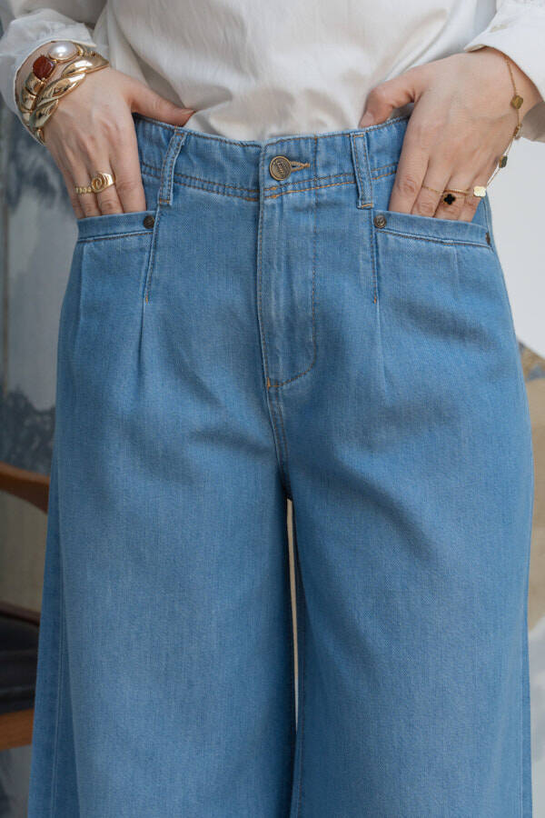 1165-Denim Bol Paça Pantolon Mavi