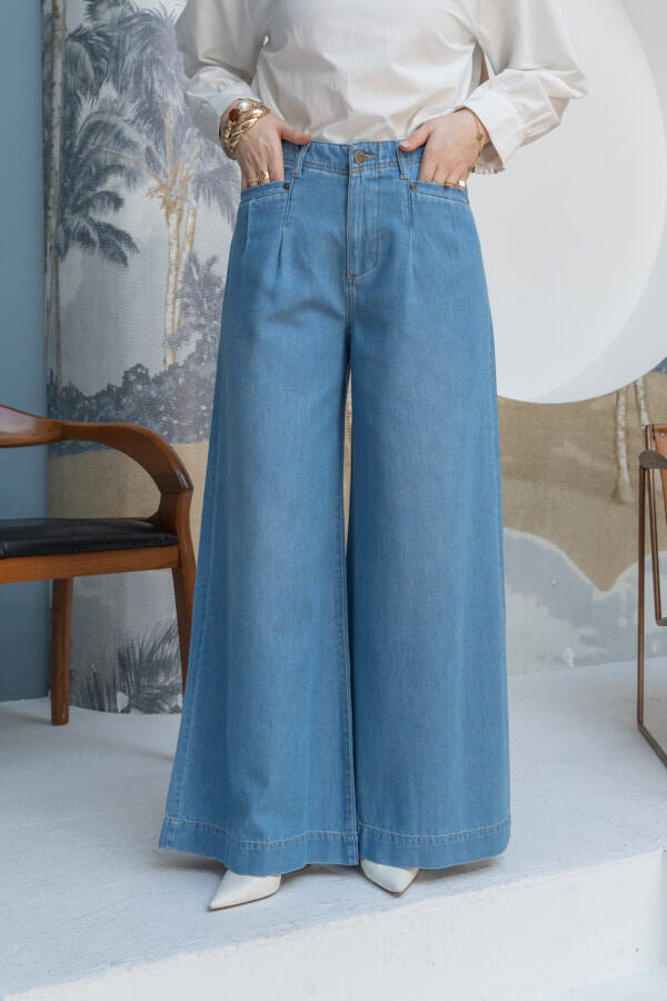 1165-Denim Bol Paça Pantolon Mavi