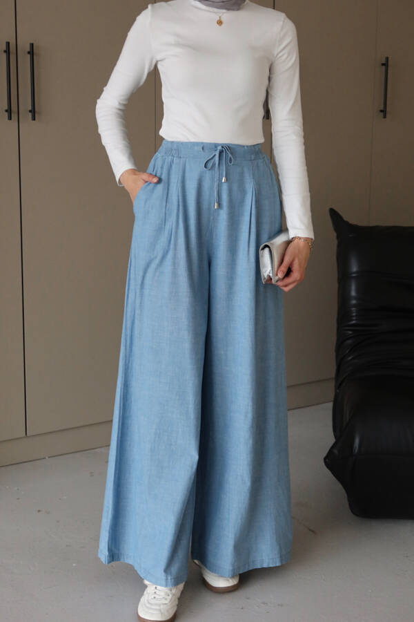 1167-Denim Bol Paça Pantolon Mavi