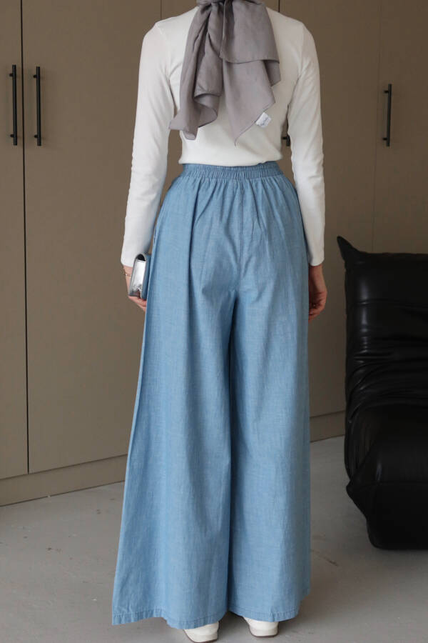 1167-Denim Bol Paça Pantolon Mavi