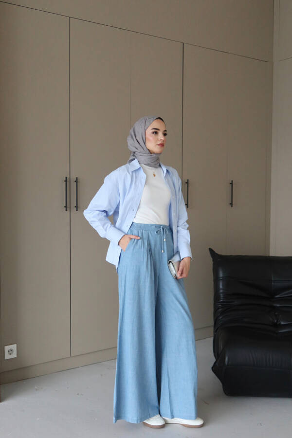 1167-Denim Bol Paça Pantolon Mavi