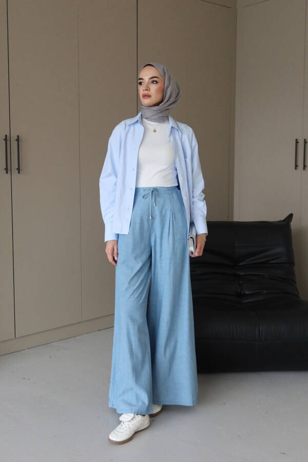 1167-Denim Bol Paça Pantolon Mavi