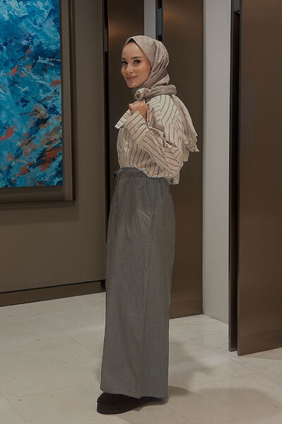 Neways - 1167-Tensel Lastikli Pileli Pantolon Gri