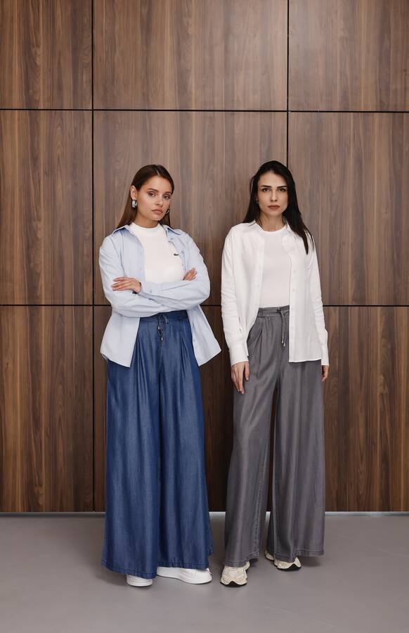 1167-Tensel Lastikli Pileli Pantolon Koyu Mavi