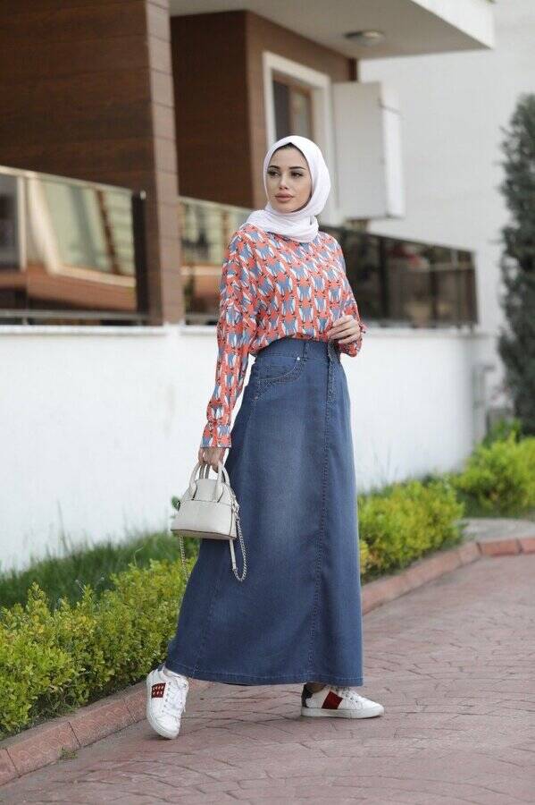 2058- Denim Etek Koyu Mavi