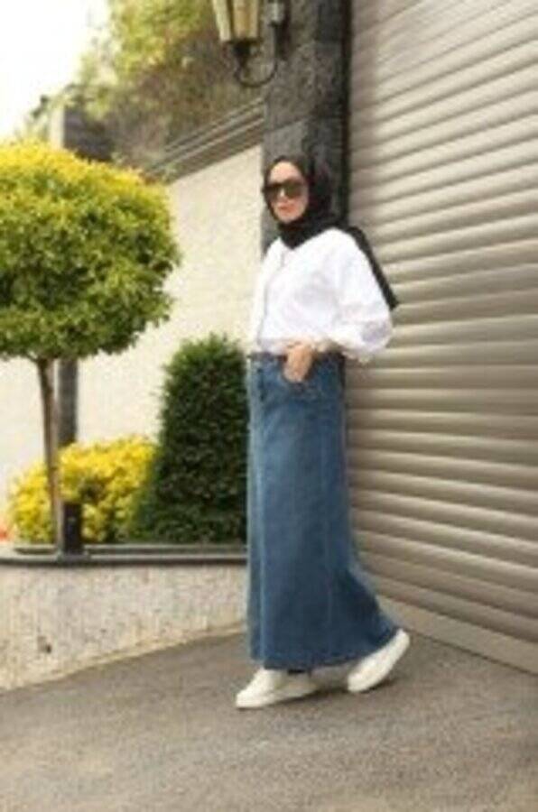 2058-Denim Etek Koyu Mavi